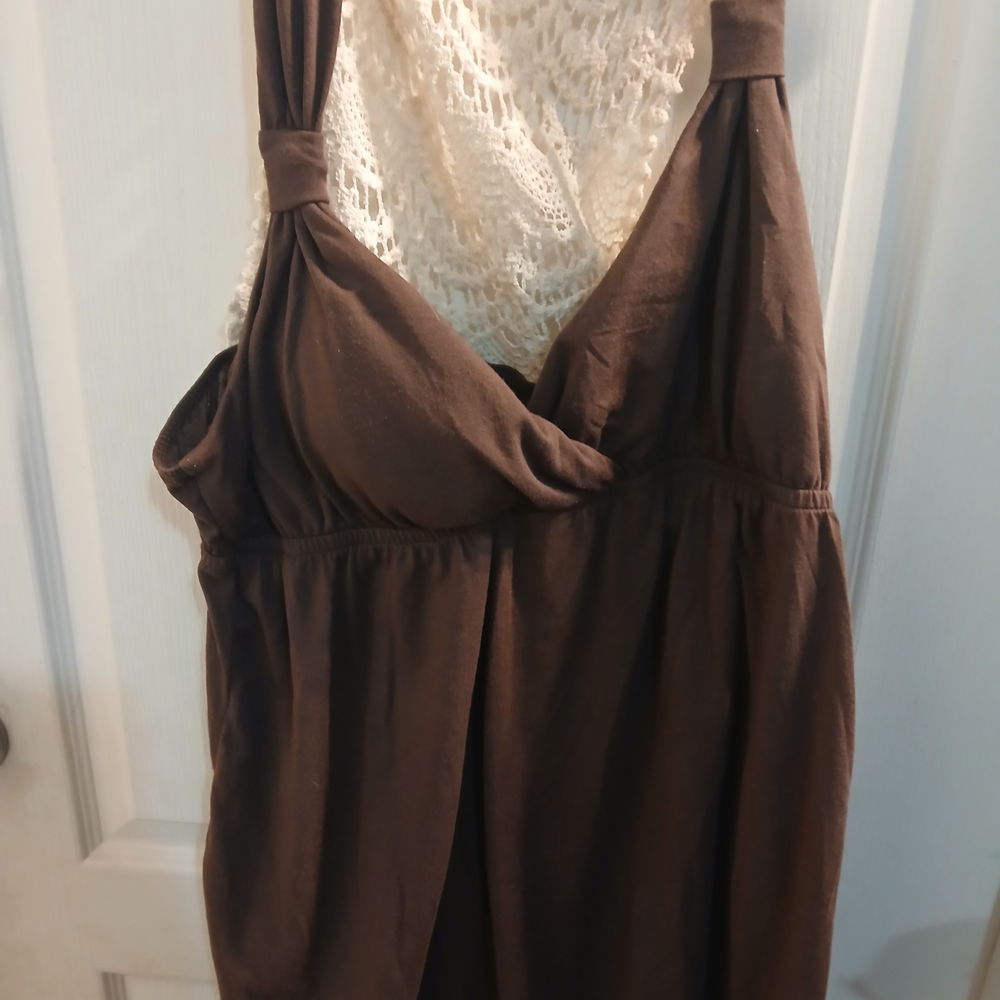 No Boundaries Brown Knit Dress with Lace Trim